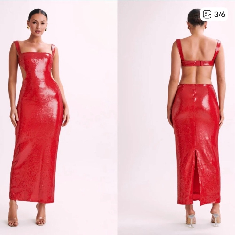 Meshki Red Backless Sequin Dress